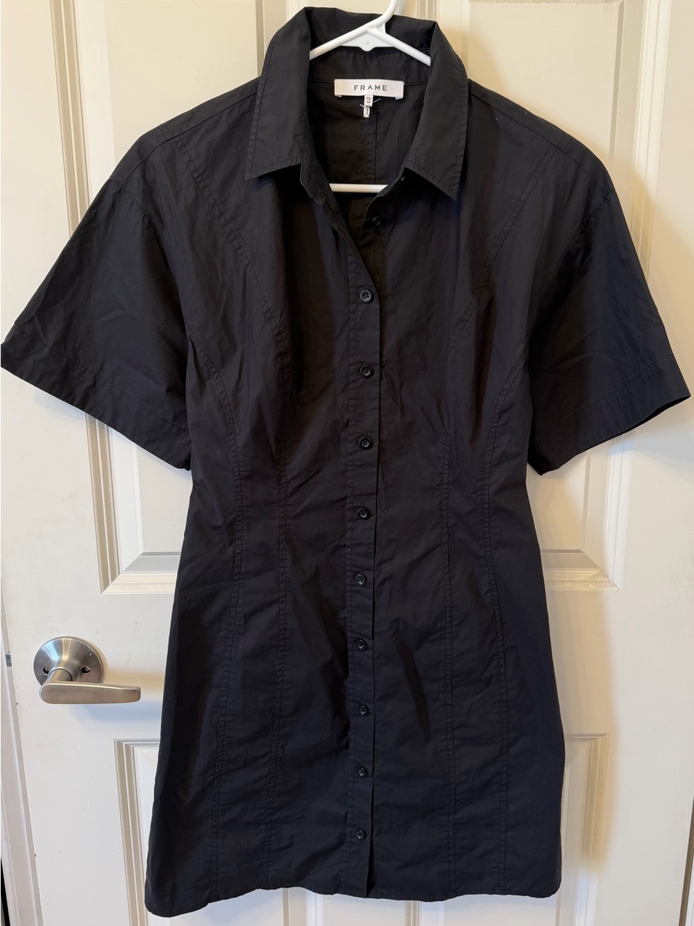 FRAME Seam Detail 100% Organic Cotton Shirtdress, Black, Size XS - Picture 3 of 12